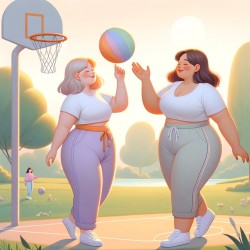 Fat ladies playing ball