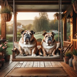 Bulldogs sitting on porch