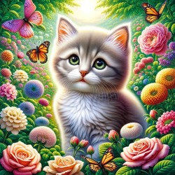 Kitten in flowers