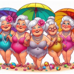 5 Colourful Ladies on beach
