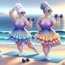 2 Ladies exercise on beach