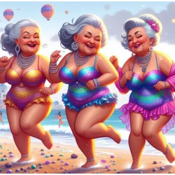 3 Older fat ladies on beach