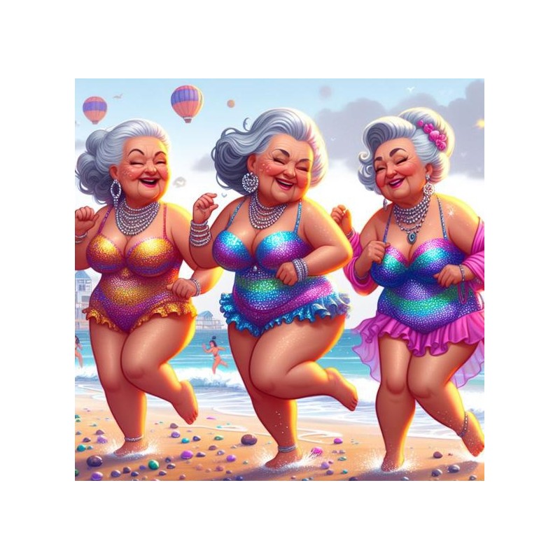 3 Older fat ladies on beach