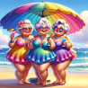 3 Colourful ladies under umbrella