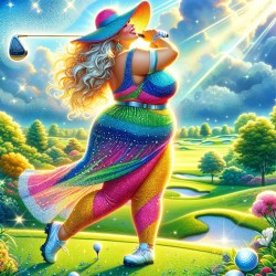 Fat lady playing golf