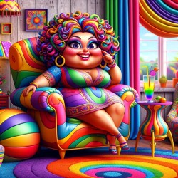 Colourful lady on chair