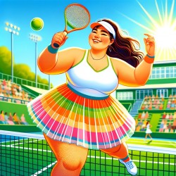 Fat lady playing tennis