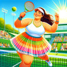 Fat lady playing tennis