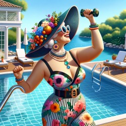 Fat lady at pool