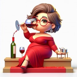 Lady drinking wine on table