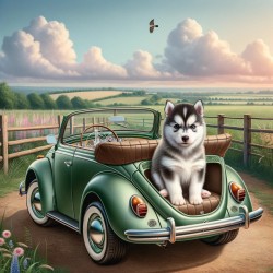 Husky in Green Beatle