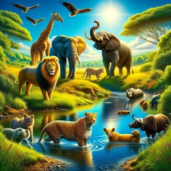 Big 5 animals at water