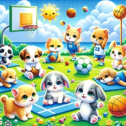 Cute animals playing sport