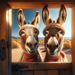 Donkeys in Window