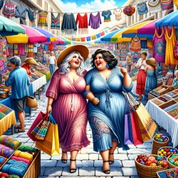 Fat Ladies Shopping 55x55cm