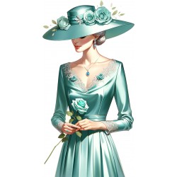 Lady in blue green dress