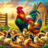 Rooster and chicks