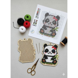 Wooden Panda with bow Cross...