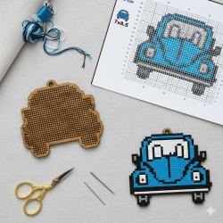 Wooden VW Car Blue Stitch...