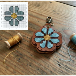Leather Keyring Blue Flower