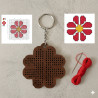 DIY Veg Tan Leather Cross Stitch Keyring Kit - Flower Fob