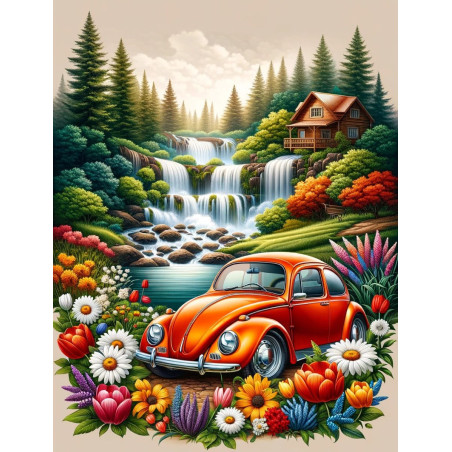 Vintage Beetle Serenity Diamond Art Painting | Scenic DIY Wall Art