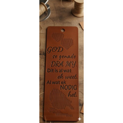 Handcrafted Veg Tan Leather Cross Stitch Bookmark Kit – God se Genade