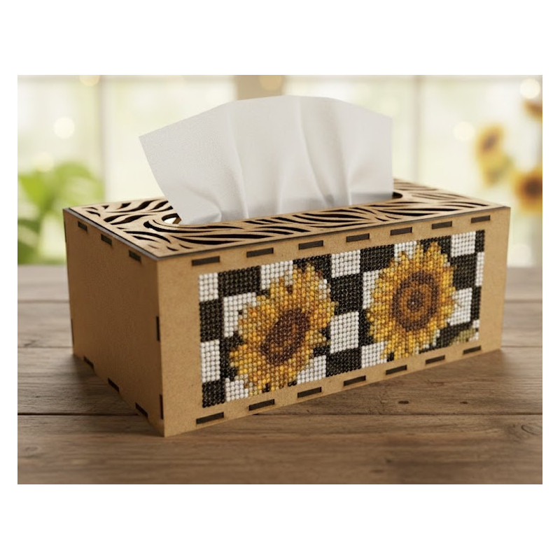 DIY Sunflower Diamond Art Tissue Box Kit - Laser Cut Wood