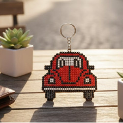 Red VW Beatle Wooden Diamond Dot Keyring