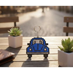 Blue VW Wooden Laser Cut Diamond Dot Keychain