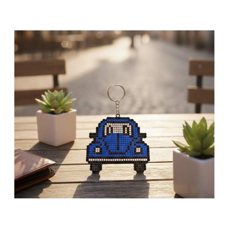 Blue VW Wooden Laser Cut Diamond Dot Keychain