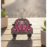 Pink VW Beatle Diamond dot wooden keyring