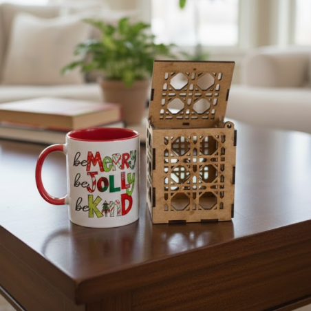 Wooden Laser cut Design box for a coffee Mug