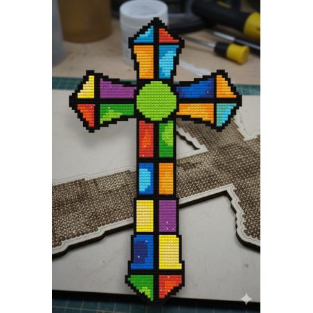 Prism Radiant Diamond Art Laser Cut Wooden cross to Diamond dot