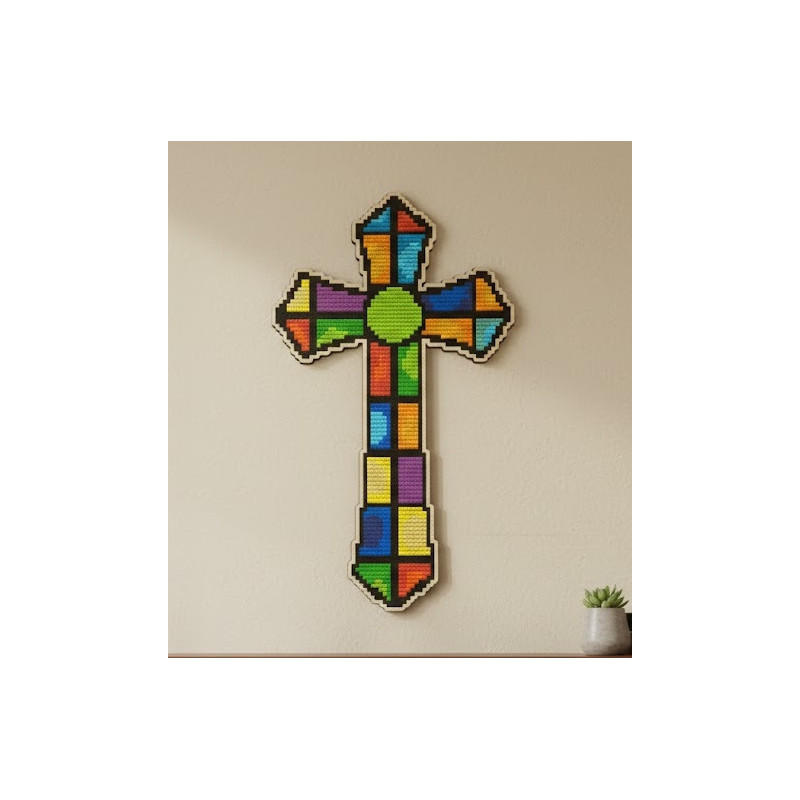 Diamond Painted Wooden Cross | 30x18cm Laser Cut Wall Art