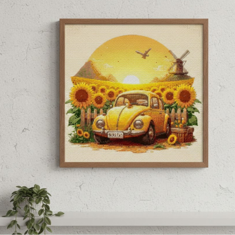 Yellow Beetle Sunflower Diamond Painting Kit - 50x50cm Full Dril