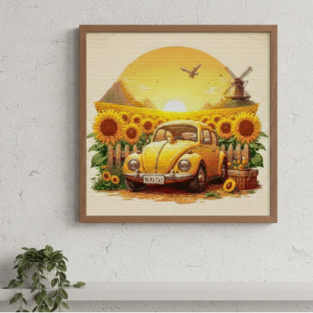 Yellow Beetle Sunflower Diamond Painting Kit - 50x50cm Full Dril