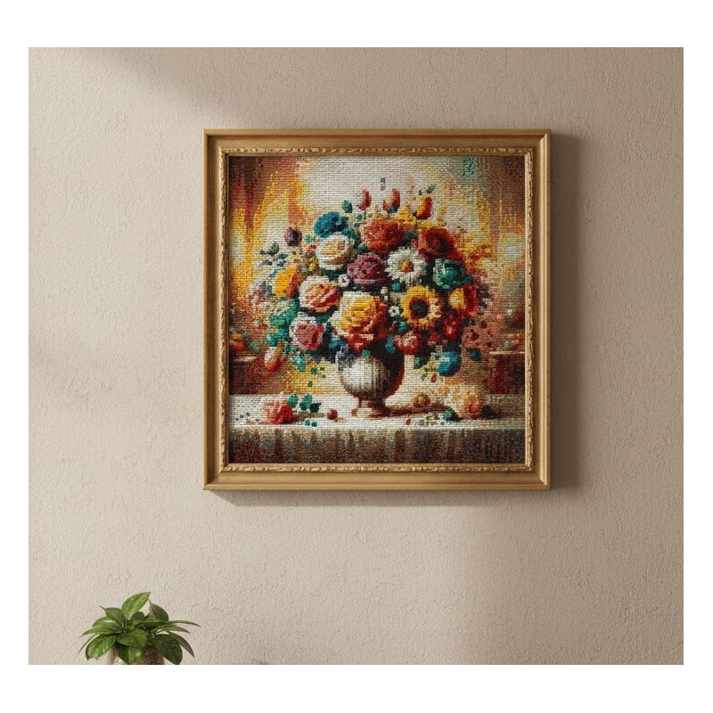 Golden Radiance Floral Diamond Art Kit | 35x35cm Full Drill Still Life