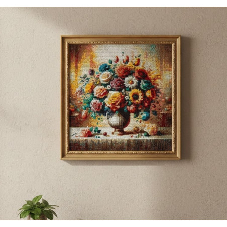 Golden Radiance Floral Diamond Art Kit | 35x35cm Full Drill Still Life