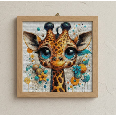 A vibrant, textured diamond painting featuring a stylized baby giraffe 35x35cm diamond art painting