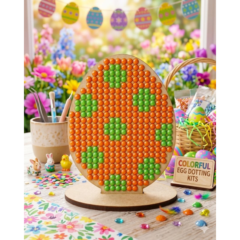Mini Diamond Art Easter Kit - Geometric Orange and Green Diamond Art Easter Egg