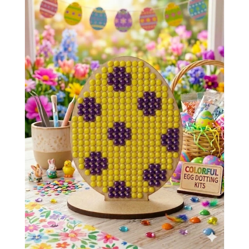 Mini Diamond Art Easter Kit - Geometric Yellow and Purple Diamond Art Easter Egg