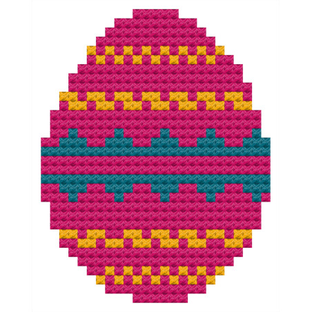 An oval-shaped, laser-cut wooden Easter egg with a grid of small, uniform holes for cross-stitching.