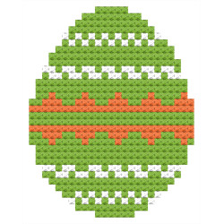 An oval-shaped, laser-cut wooden Easter egg with a grid of small, uniform holes for cross-stitching.