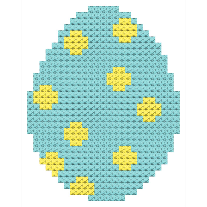 An oval-shaped, laser-cut wooden Easter egg with a grid of small, uniform holes for cross-stitching.