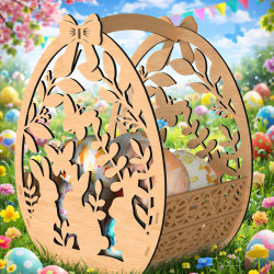 Laser-cut wooden Easter basket with Bunnies silhouette