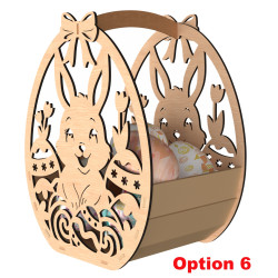 Laser-cut wooden Easter basket with Easter Bunnie and eggs silhouette