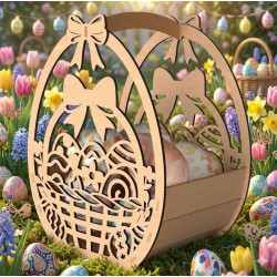 Laser-cut wooden Easter basket with  eggs silhouette