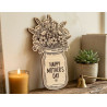 Three laser-cut wooden mason jars with flowers for Mother's Day.