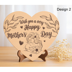 Mother’s Day Engraved Wooden Heart Plaque (20cm) – 5 Custom Designs
